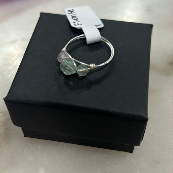 3 Stone Fluorite Gemstone Wire Wrap Ring - Picture 6 of 7